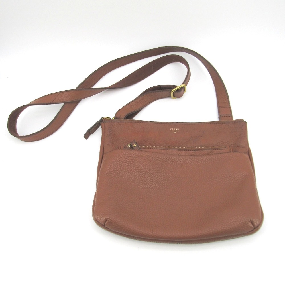 Fossil Tinsley Brown Leather Crossbody Bag Purse Zipper Pocket